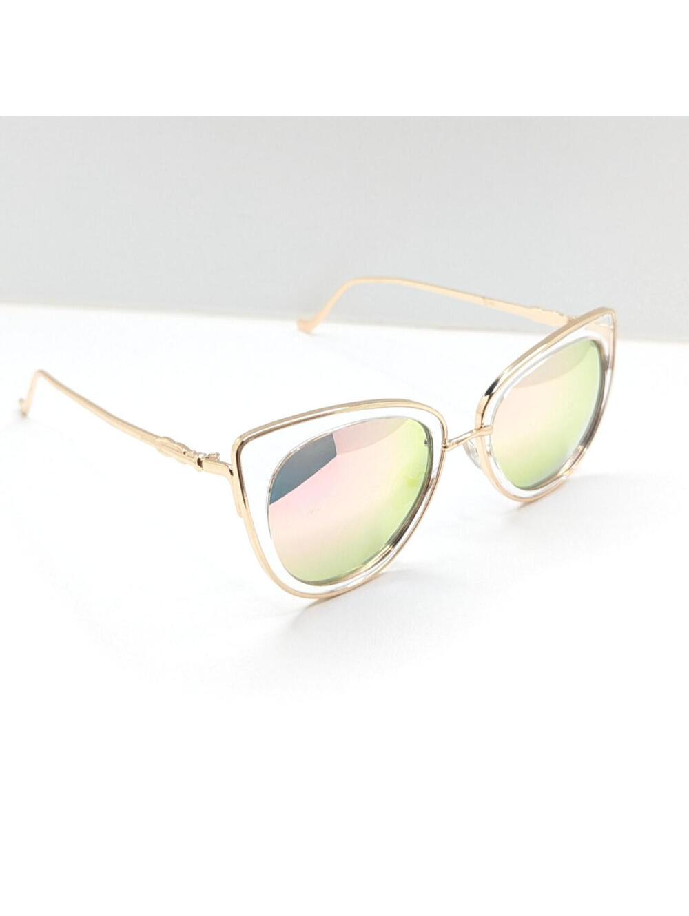 Green Pink Gradient Lens Gold Cat Eye Frame Women’s Sunglasses